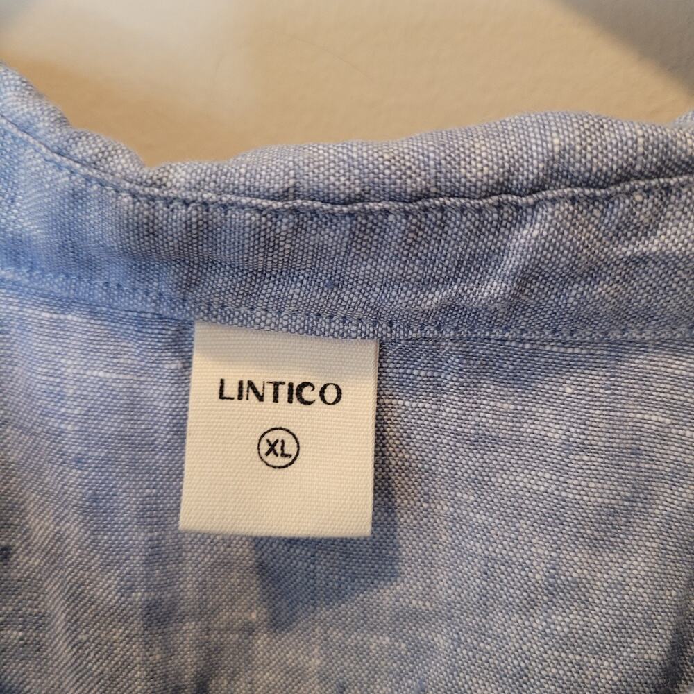 Lintico Linen Blue White Hem Long Sleeve Button Up Shirt Size XL Coastal - Picture 9 of 13